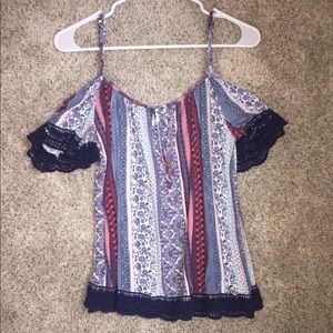 Off The Shoulder Patterned Bohemian Flowy Top